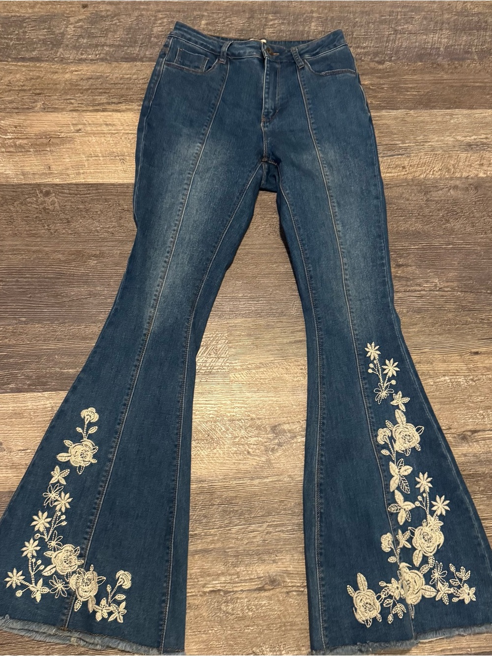 Dark Blue Women's Embroidered Flare Jeans